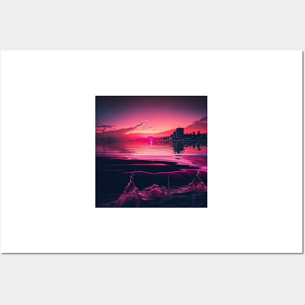 calm vaporwave sunset skyline Wall Art by XOXOX